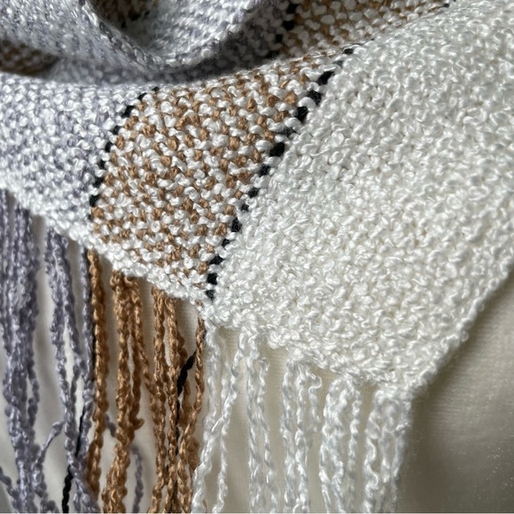 Handmade Neutral Minimalist Boho Striped Beachy Coastal Lagenlook Artisan Scarf - Picture 11 of 13